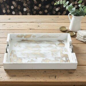 Large Wood Rectangular Serving Tray 20 x 14 Inch Rustic Wooden Ottoman Tray